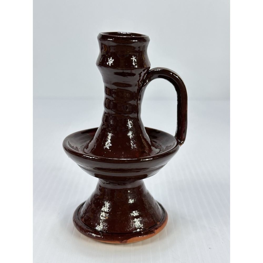 Vintage JAMESTOWN POTTERY Glazed Chamber Stick Festival Park VA Colonial Style
